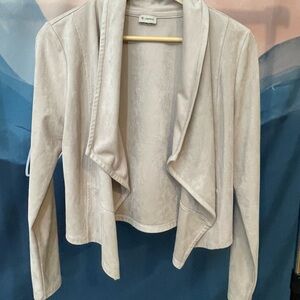 Daniel Cremieux Blush Pink-Beige Open Front Faux Suede Cropped Jacket